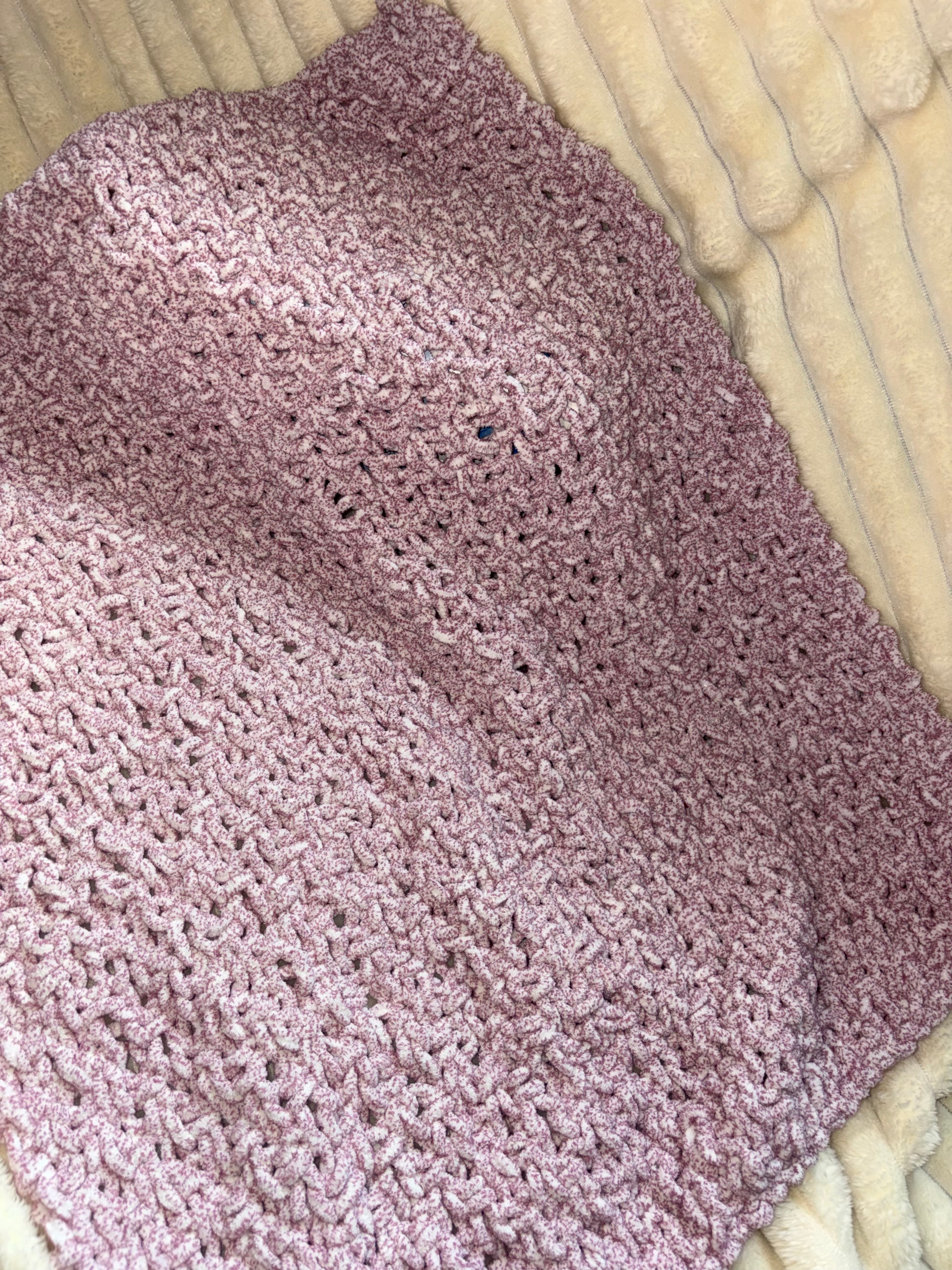 Hand Knitted Needle Knitted Baby Pram Blanket , Multicolour Pink 25x30inch