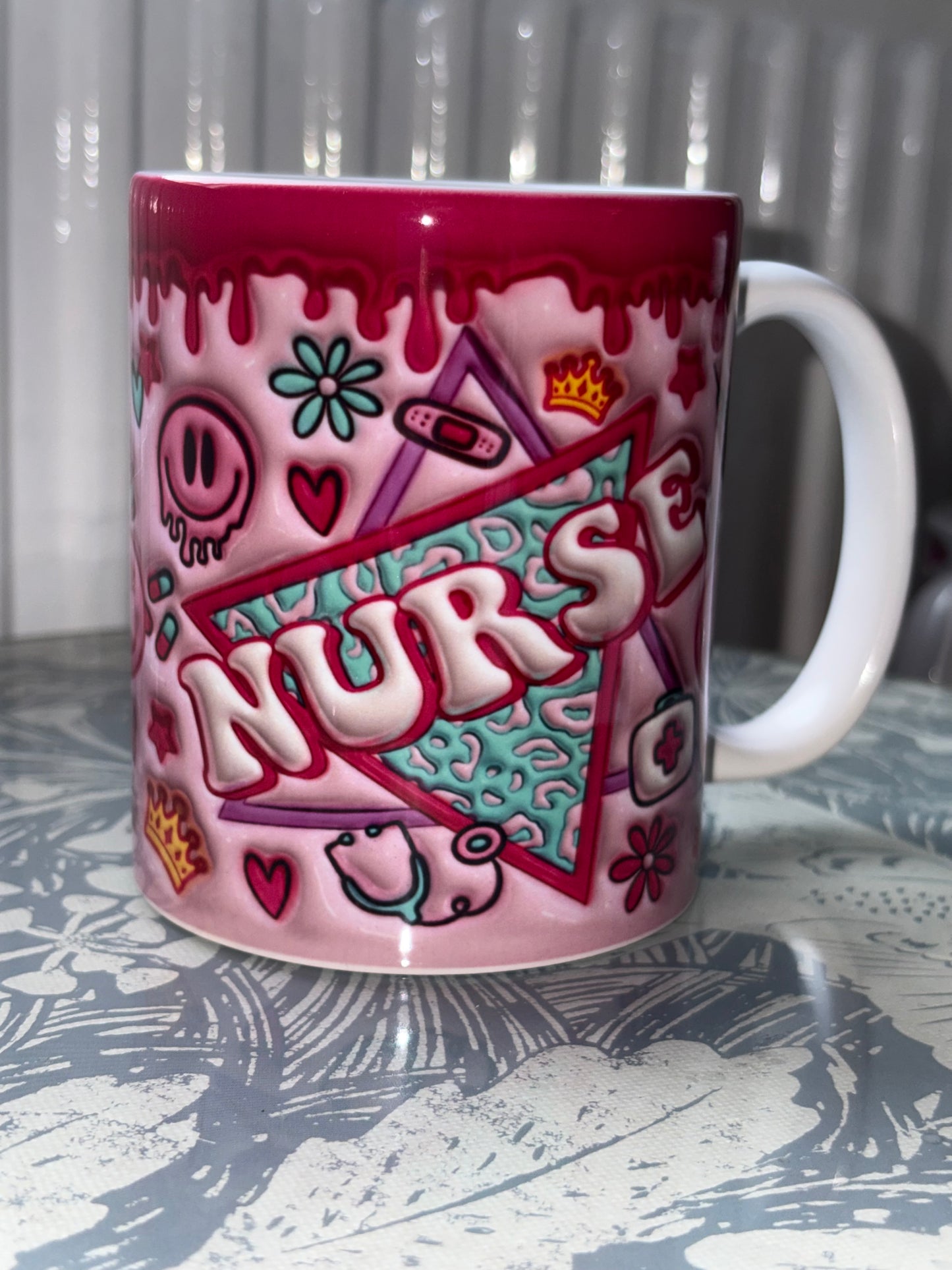 3D Effect Nurse Mug - Pink Drip Graffiti Style Cup - Nurse Appreciation Gift - Healthcare Worker Mug - Wrap Around Design