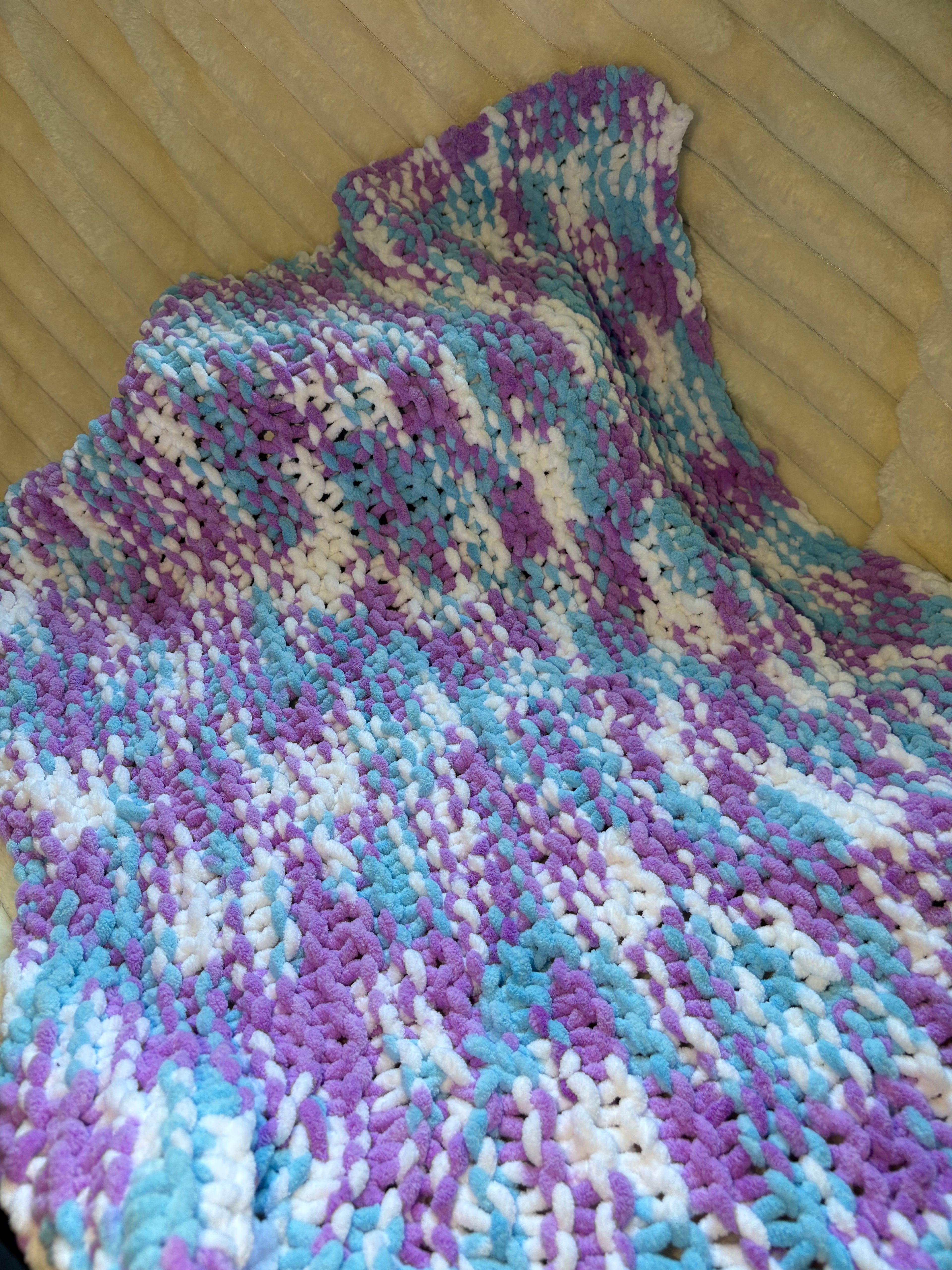 Hand Knitted Needle Knitted Baby Pram Blanket , Multicolour Bubblegum 25x30inch