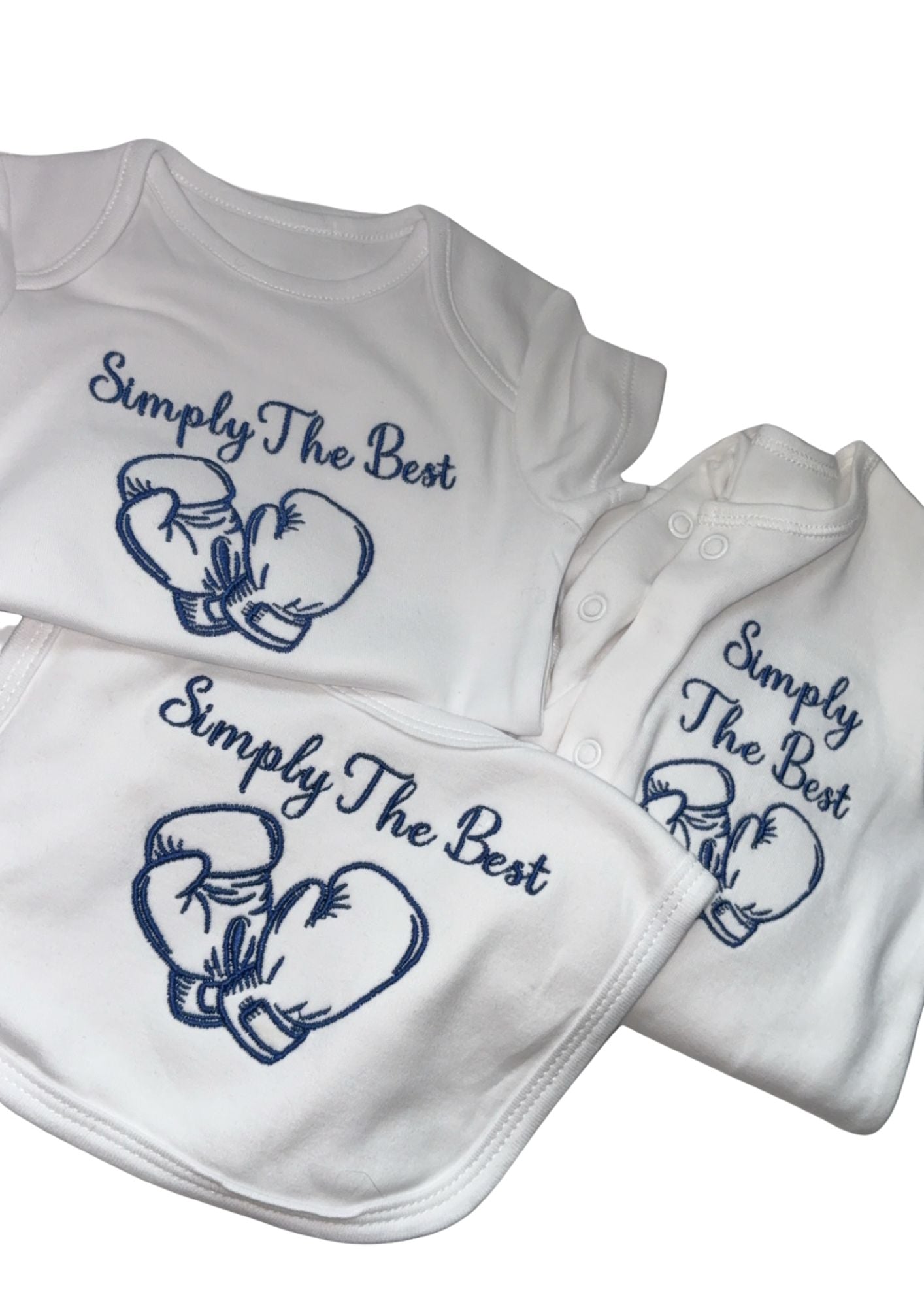 Custom Boxing Fan Baby Gift Set - Personalised Name or "Simply The Best" Embroidered Bib, Vest & Sleepsuit - Handmade Baby Clothes for Little Champions