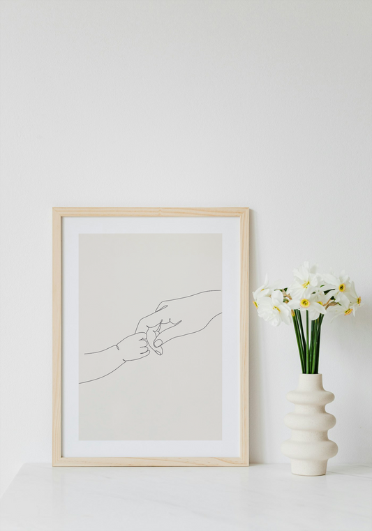 Fine Line Parent-Child Hands Reaching Wall Art Printable | Cute Wall Art | Parent Child New Baby Home Decor | Digital Download A4 and A5