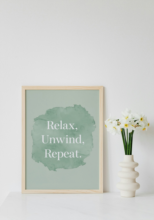 Relax, Unwind Repeat Watercolour Wall Art Printable | Cute Print | Home Decor | Digital Download A4 and A5