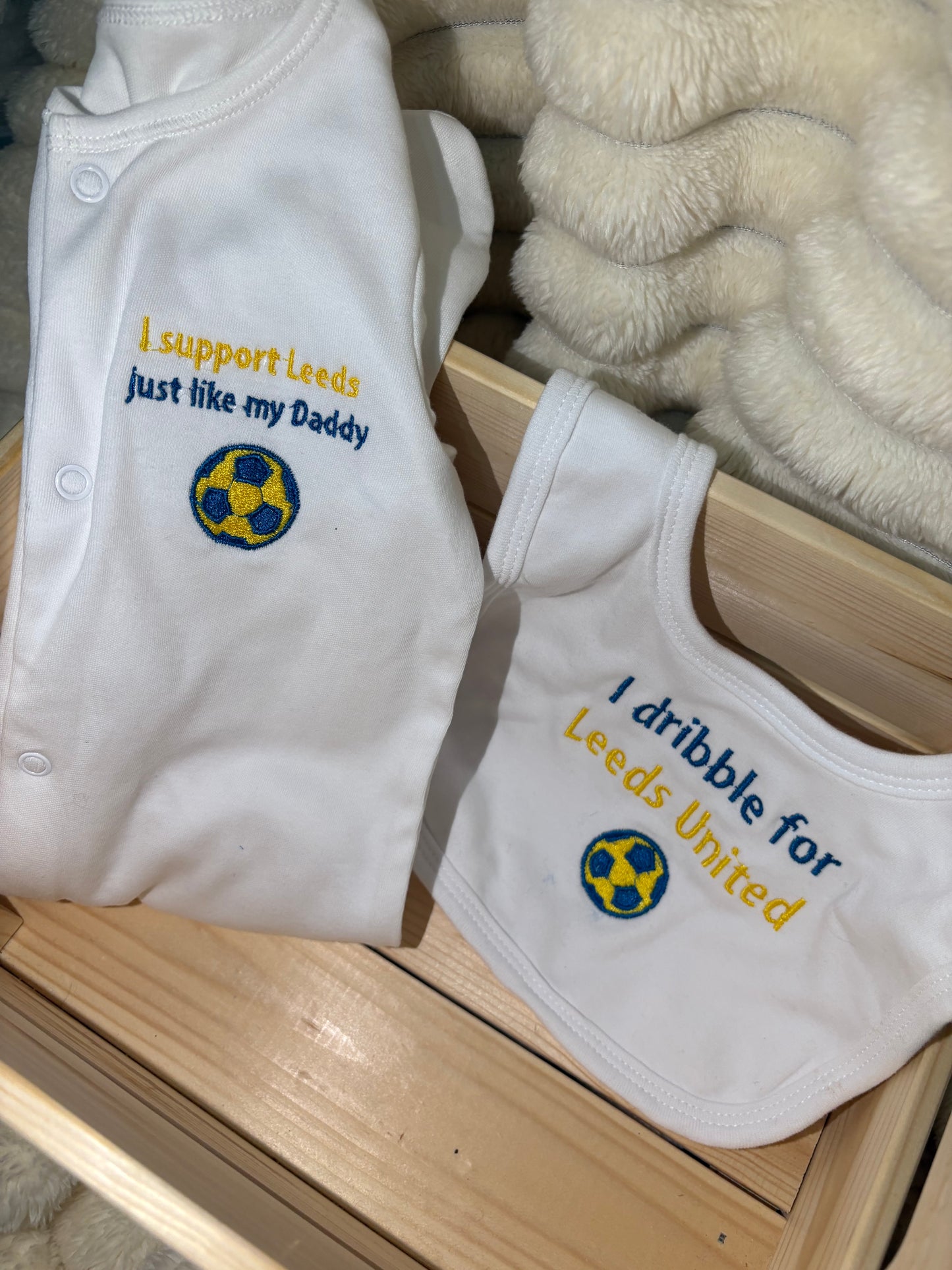 Leeds United Baby Grow and Bib Set