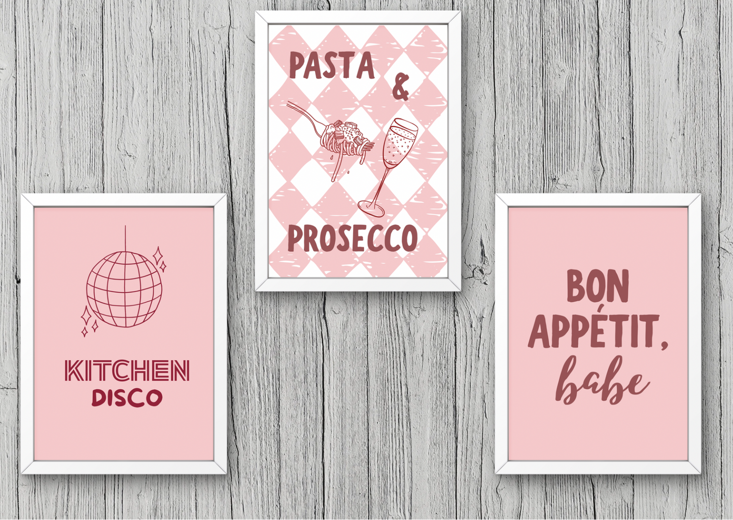 Kitchen Set of 3 Girly Wall Art Printable | Pink Kitchen Print | Girly Home Decor | Digital Download A4 and A5