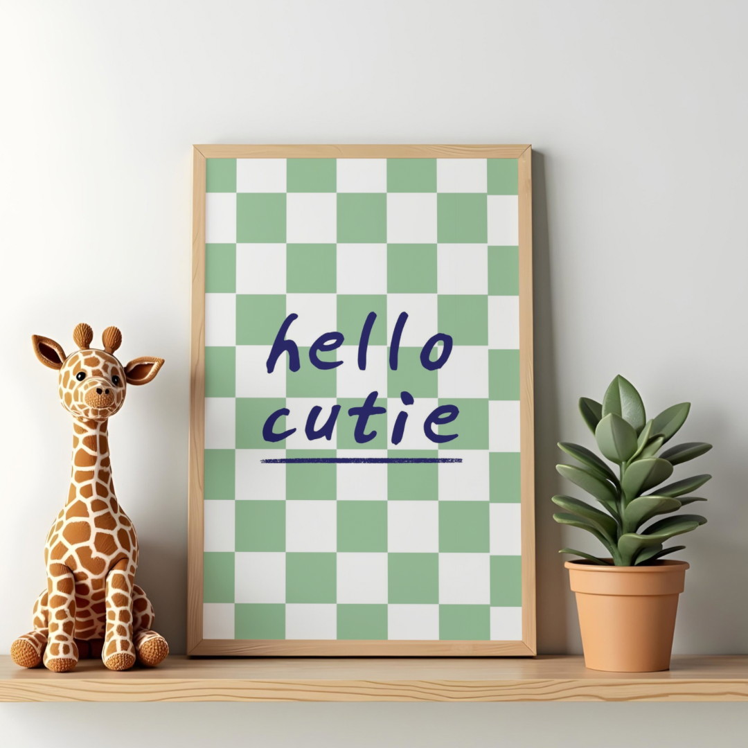Hello Cutie Wall Art Printable | Cute Print | Green Home Decor | Digital Download A4 and A5