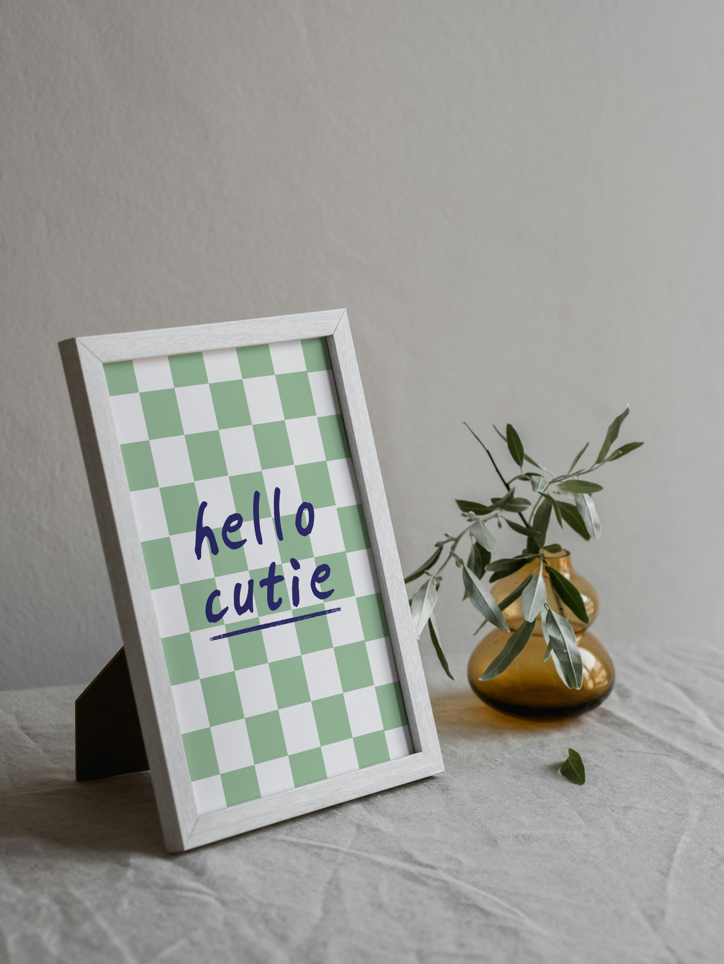 Hello Cutie Wall Art Printable | Cute Print | Green Home Decor | Digital Download A4 and A5