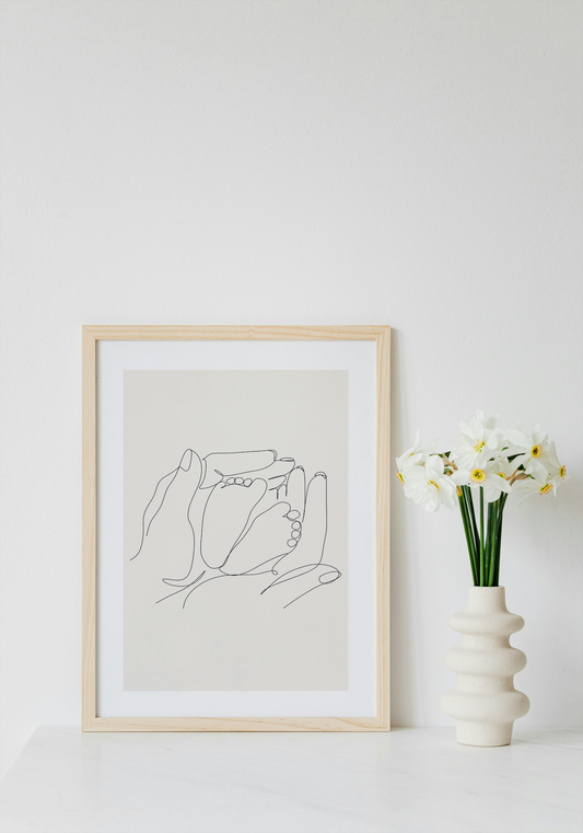 Fine Line Parent-Child Feet Wall Art Printable | Cute Wall Art | Parent Child New Baby Home Decor | Digital Download A4 and A5