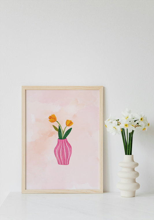 Vase with Flowers Wall Art Printable | Pink Bedroom Living Room Hall Way Print | Girly Home Decor | Digital Download A4 and A5