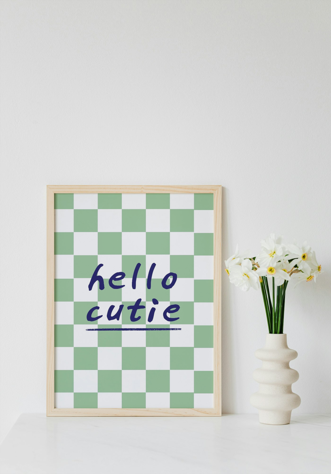 Hello Cutie Wall Art Printable | Cute Print | Green Home Decor | Digital Download A4 and A5
