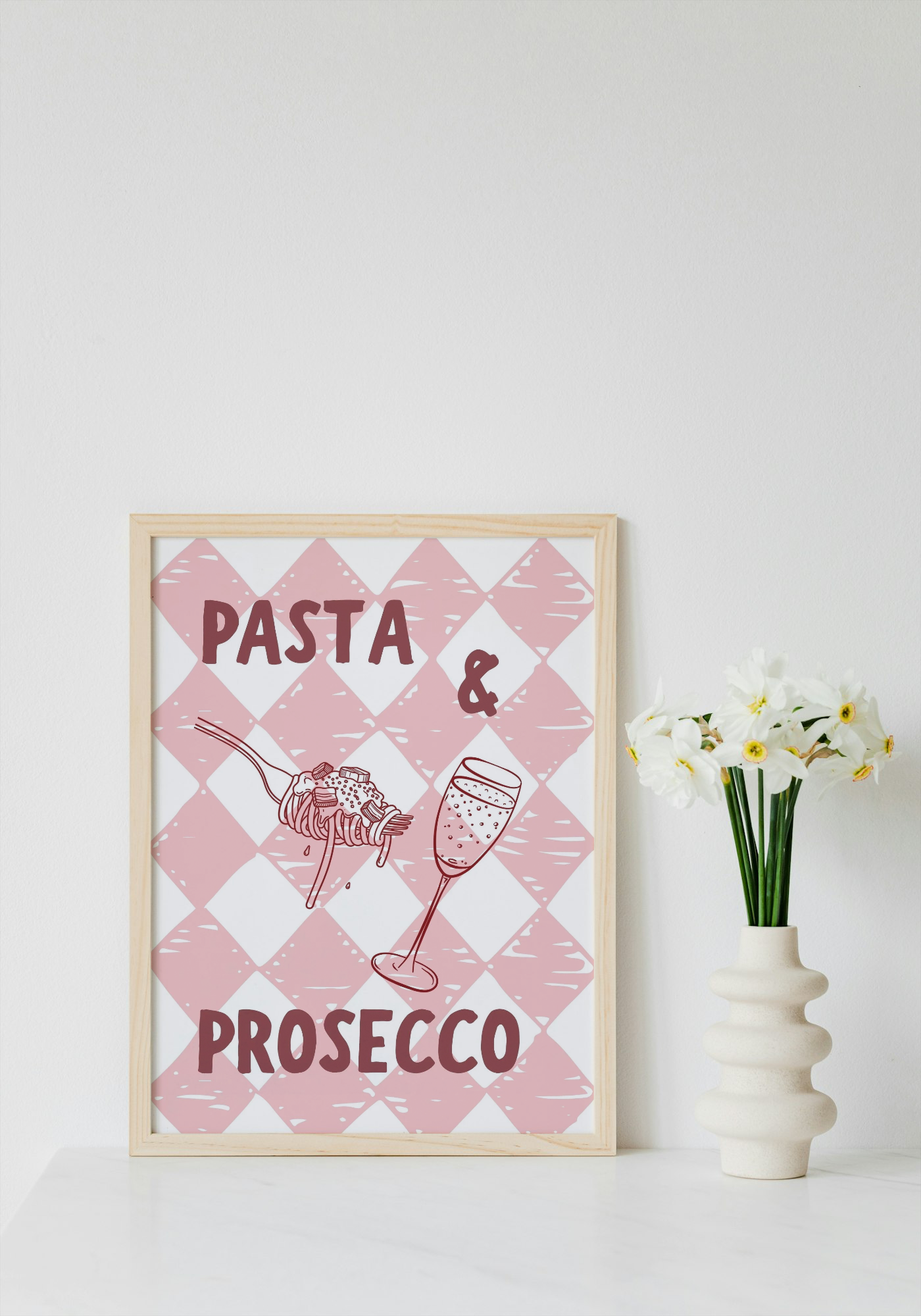 Pasta & Prosecco Wall Art Printable | Pink Kitchen Print | Food  Drink Poster | Girly Home Decor | Digital Download A4 and A5