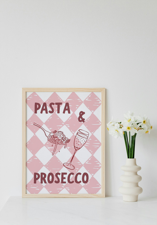Pasta & Prosecco Wall Art Printable | Pink Kitchen Print | Food  Drink Poster | Girly Home Decor | Digital Download A4 and A5