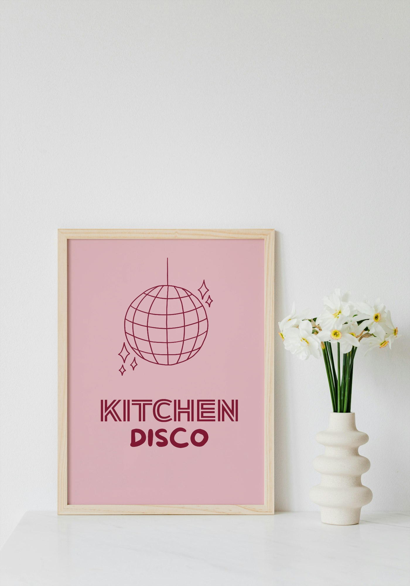 Kitchen Disco Wall Art Printable | Pink Kitchen Print | Girly Home Decor | Digital Download A4 and A5