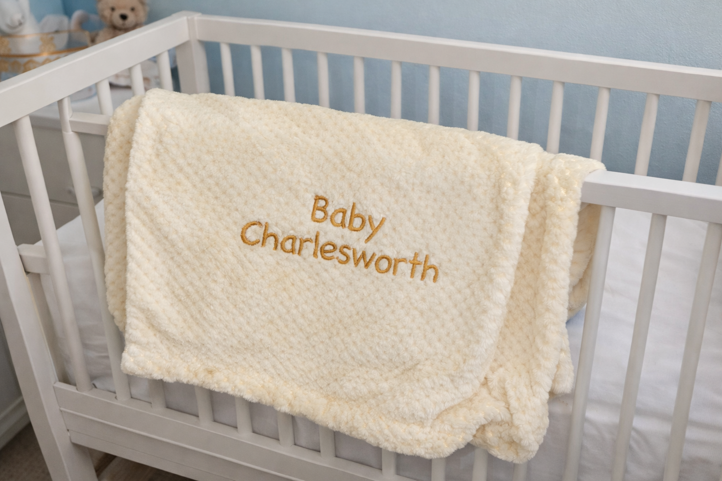 Yellow or Blue Soft Baby Waffle Blanket Personalised with Any Text