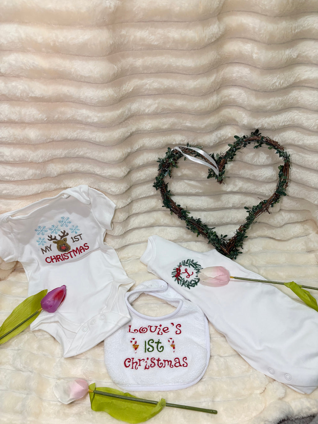 Christmas Baby Outfit Set – Personalised Festive Baby Grow, Vest & Bib