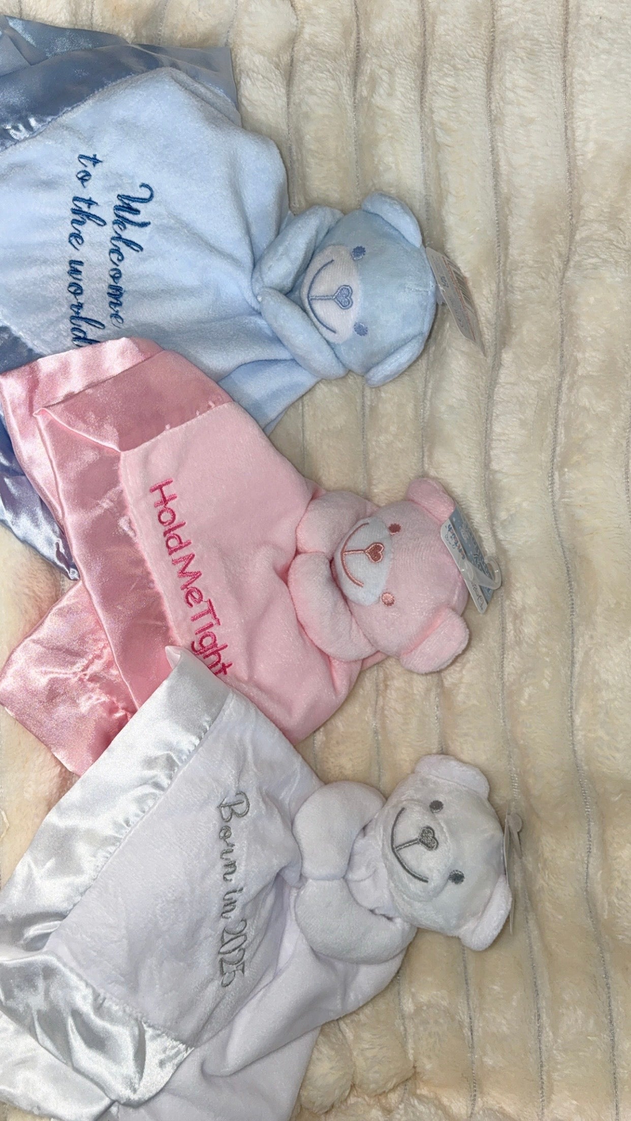 Custom Teddy Baby Comforter – Embroidered Security Blanket with Name or Message.