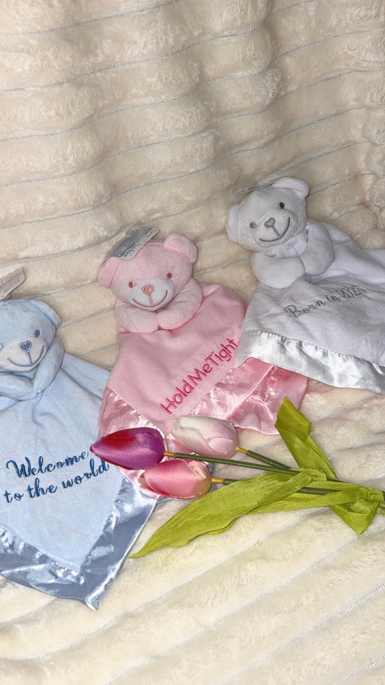 Custom Teddy Baby Comforter – Embroidered Security Blanket with Name or Message.