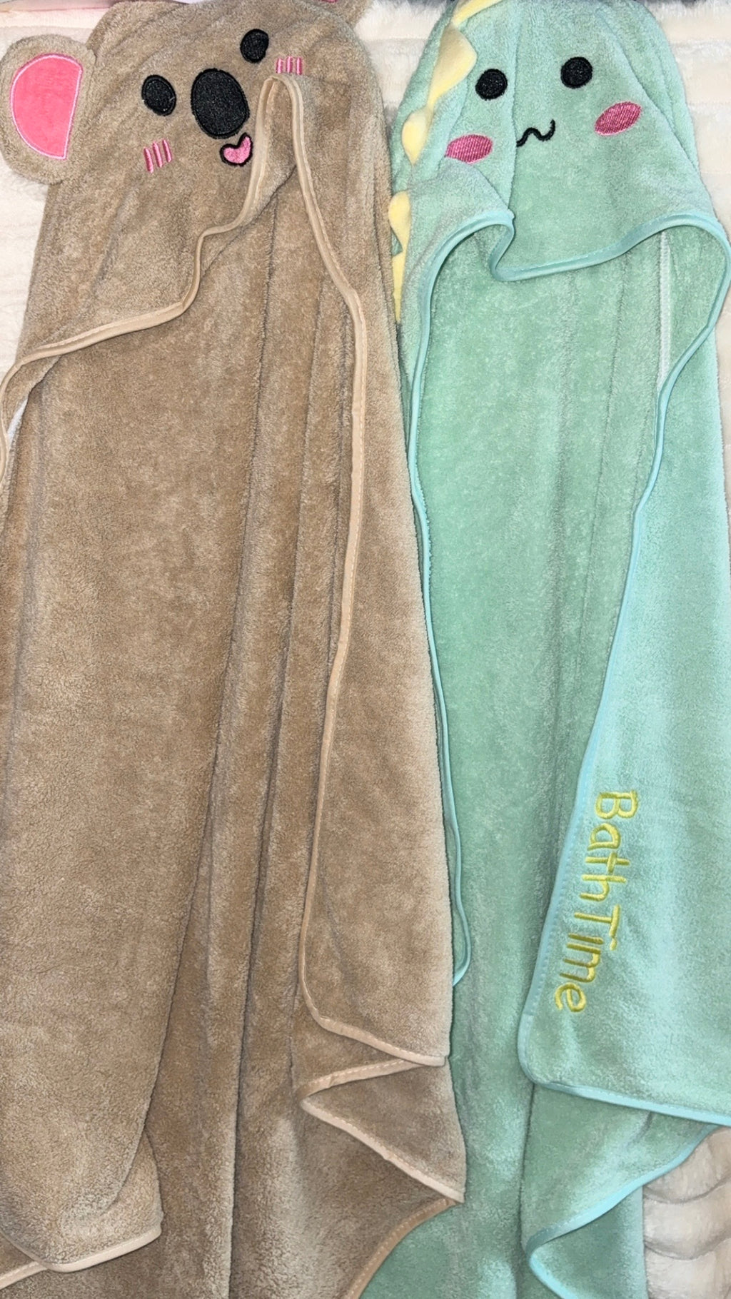 Personalised Baby Towel – Embroidered Hooded Towel with Name, Koala or Dinosaur Design