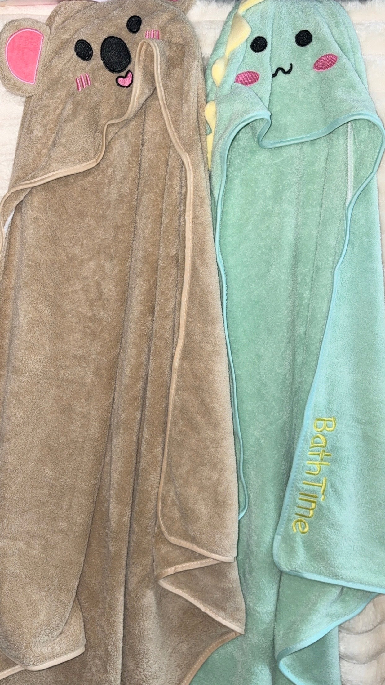 Personalised Baby Towel – Embroidered Hooded Towel with Name, Koala or Dinosaur Design