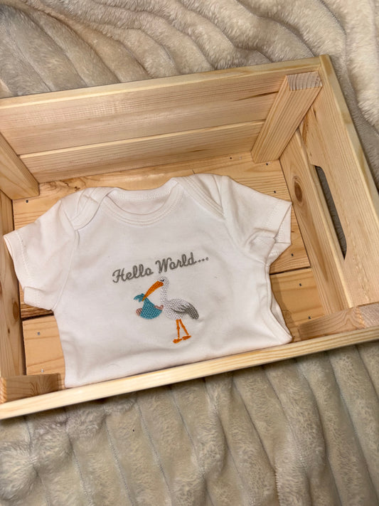 0-3 Month Baby Vest Hello World Embroidered Newborn Gift