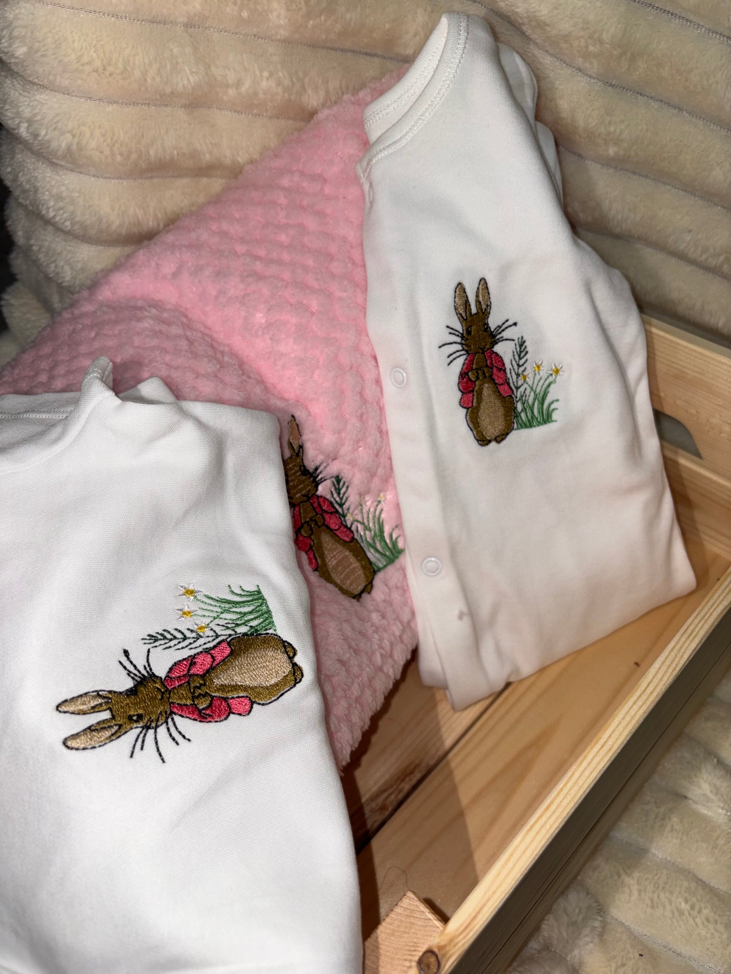 Pink Peter Rabbit Pink Baby Blanket, Vest and Sleepsuit Bundle | Baby Outfit