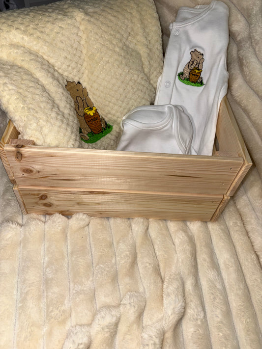 Winnie Pooh Yellow Baby Blanket, Vest and Sleepsuit Bundle | Baby Outfit Disney Inspired