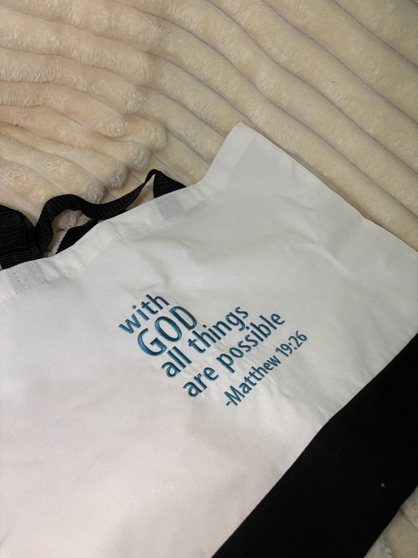 With God All Things Are Possible | Inspirational Christian Tote Bag | Bible Verse Scripture Quote | Faith Gift for Women