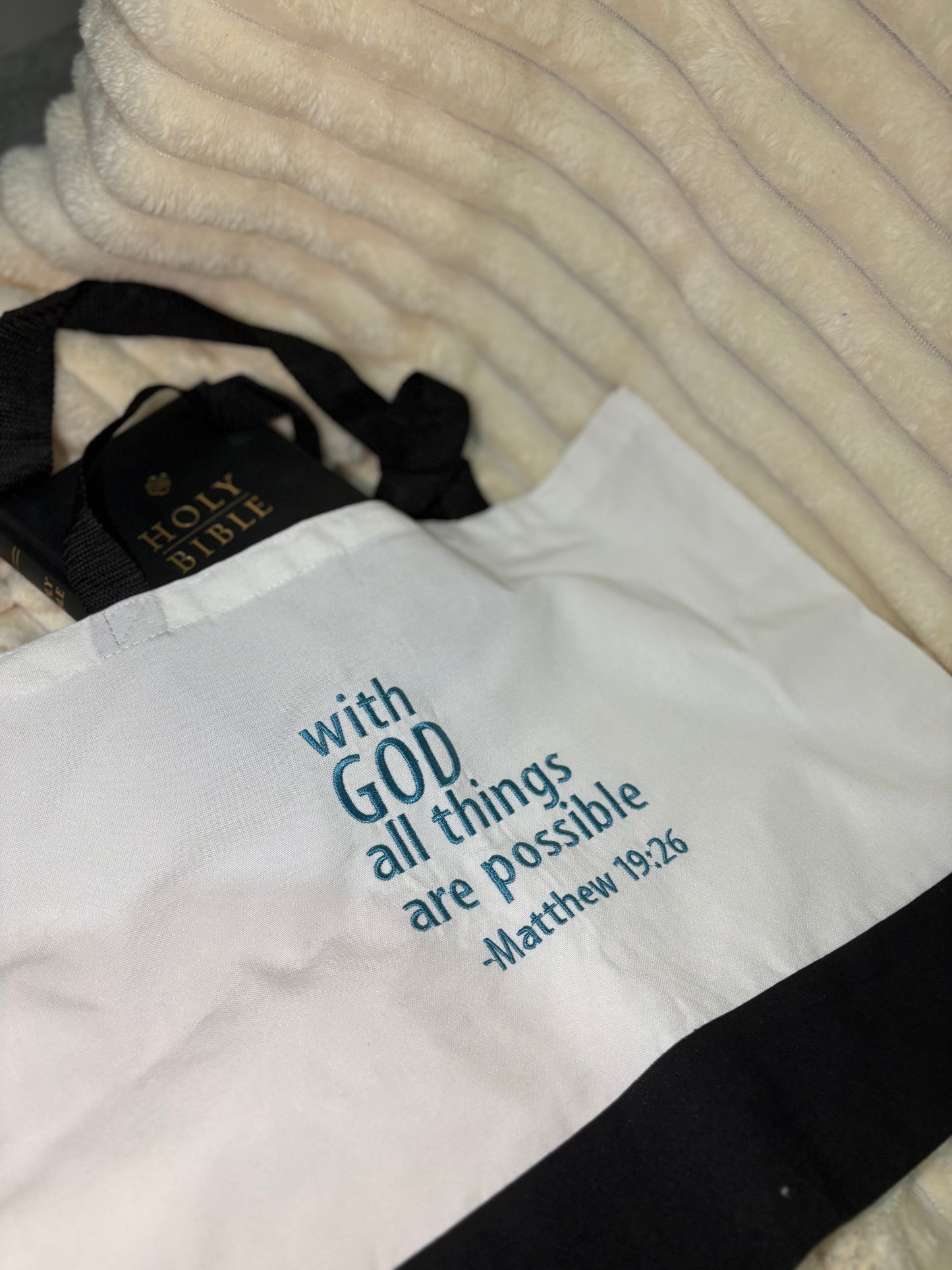 With God All Things Are Possible | Inspirational Christian Tote Bag | Bible Verse Scripture Quote | Faith Gift for Women