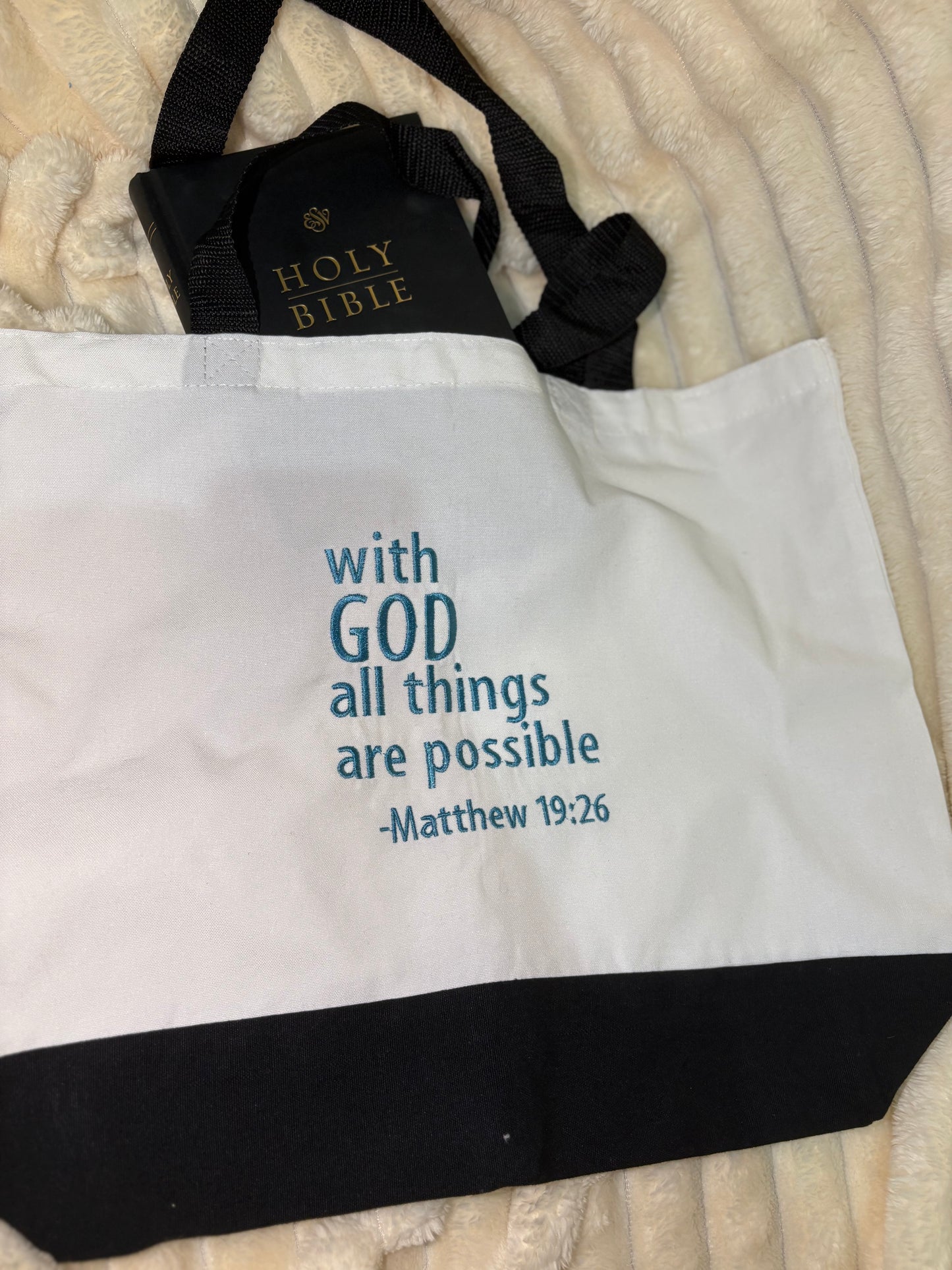 With God All Things Are Possible | Inspirational Christian Tote Bag | Bible Verse Scripture Quote | Faith Gift for Women
