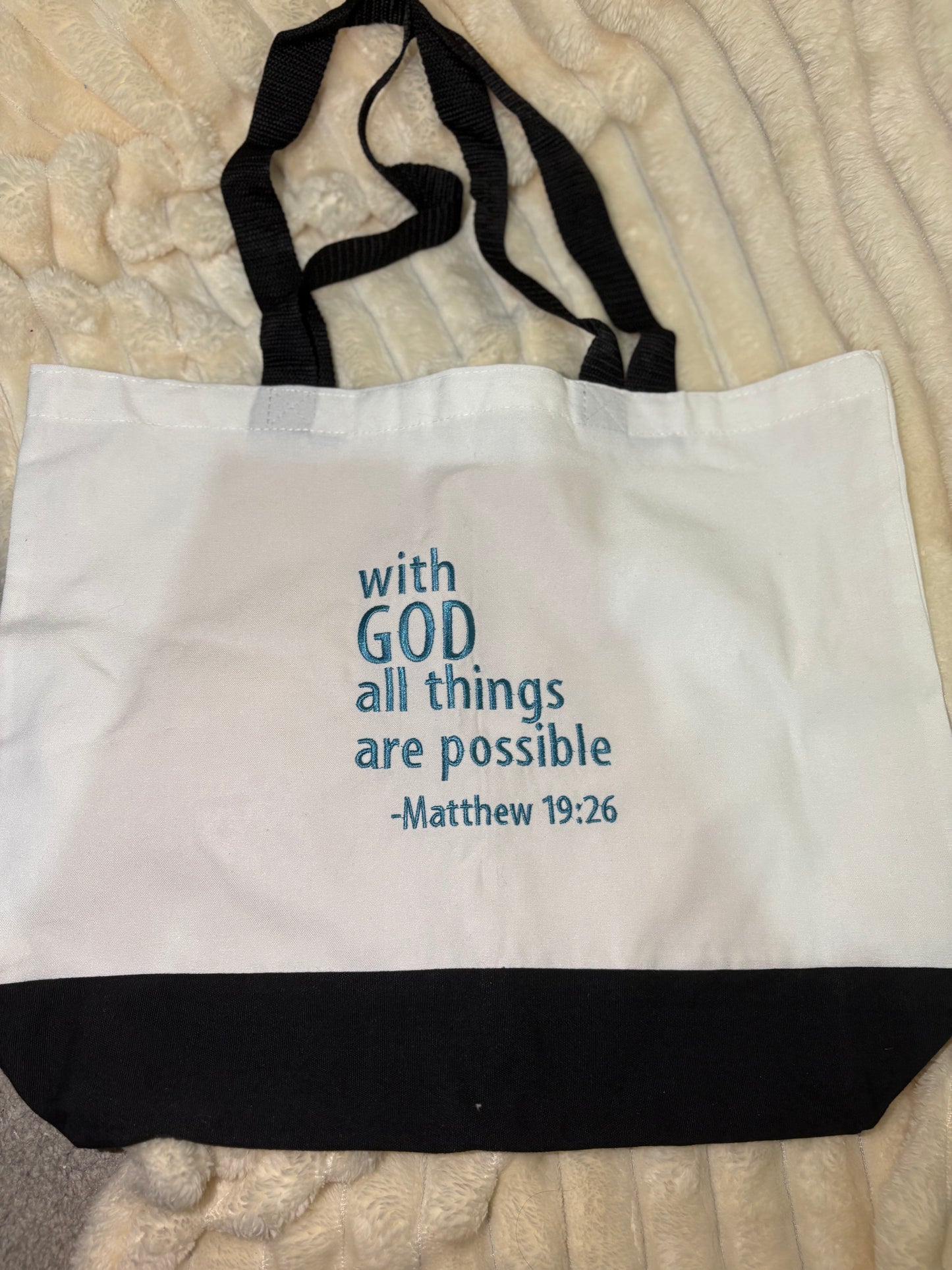 With God All Things Are Possible | Inspirational Christian Tote Bag | Bible Verse Scripture Quote | Faith Gift for Women