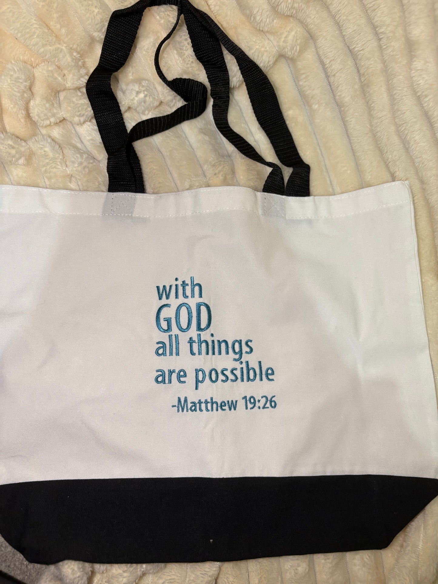 With God All Things Are Possible | Inspirational Christian Tote Bag | Bible Verse Scripture Quote | Faith Gift for Women