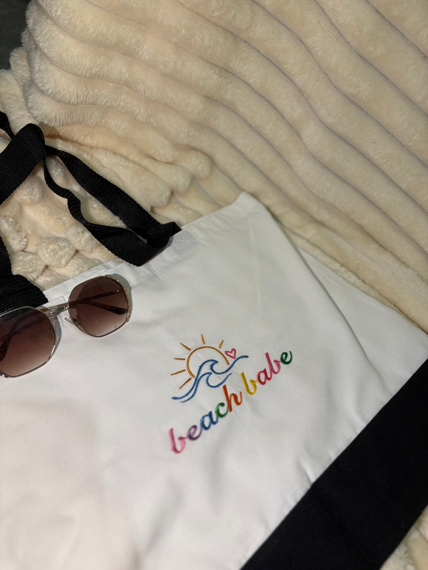 Beach Babe Rainbow Tote Bag | Summer Vacation Accessory | Cute Beach Canvas Bag | Aesthetic Ocean Lover Gift | Two-Tone Beach Bag