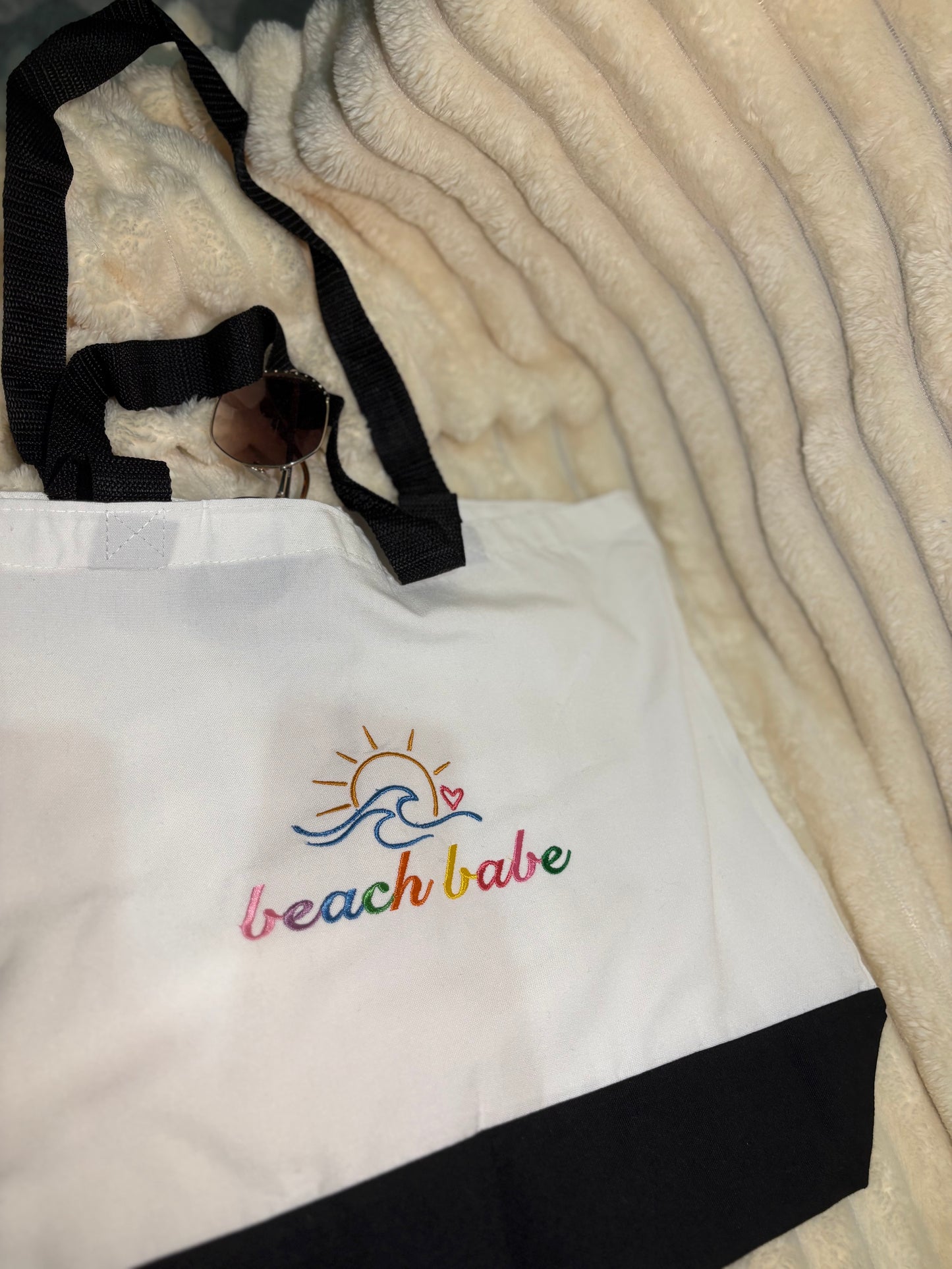 Beach Babe Rainbow Tote Bag | Summer Vacation Accessory | Cute Beach Canvas Bag | Aesthetic Ocean Lover Gift | Two-Tone Beach Bag