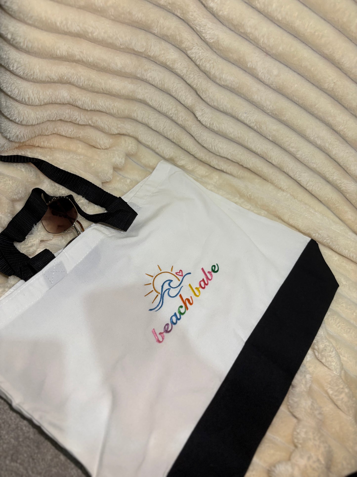 Beach Babe Rainbow Tote Bag | Summer Vacation Accessory | Cute Beach Canvas Bag | Aesthetic Ocean Lover Gift | Two-Tone Beach Bag