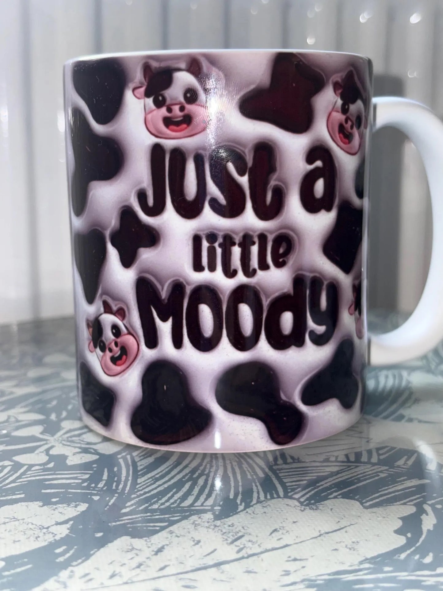 Just a Little Moody Cow Mug - 3D Effect Cow Print Cup - Funny Farm Animal Mug - Gift for Cow Lovers - Wrap Around Design