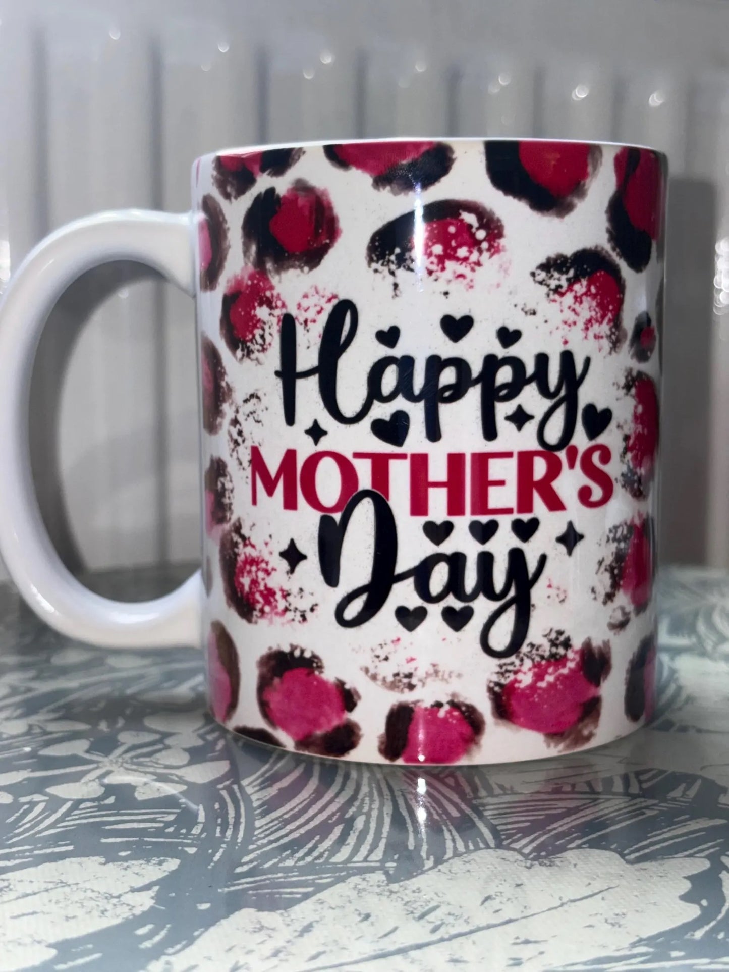 Happy Mother's Day Mug - Pink Leopard Print Coffee Cup, Mother's Day Gift for Mom, Mum, Grandma, Novelty Ceramic Mug