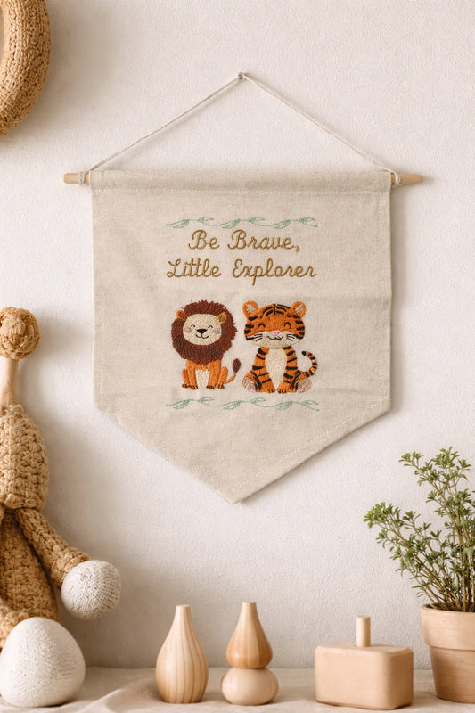 Lion and Tiger Be Brave Little Explorer Design Wall Banner Room Decor Nursery