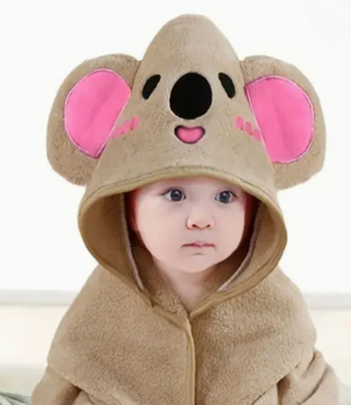 Personalised Baby Towel – Embroidered Hooded Towel with Name, Koala or Dinosaur Design