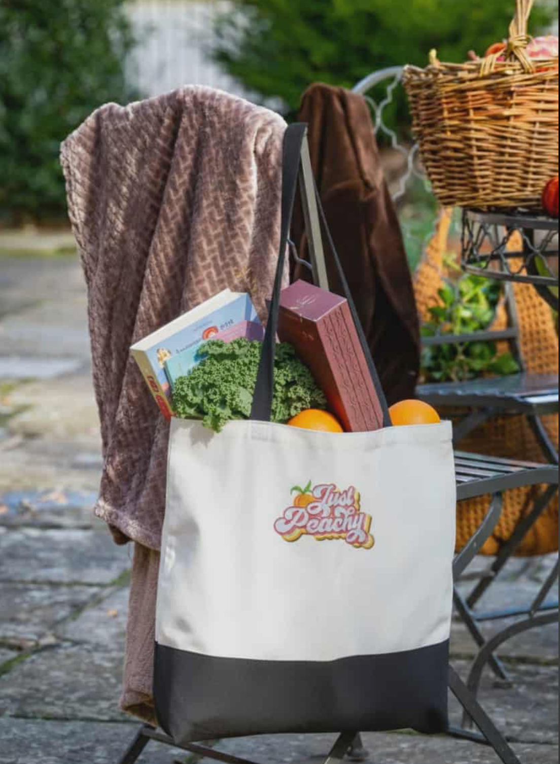 Retro 'Just Peachy' Embroidered Tote Bag