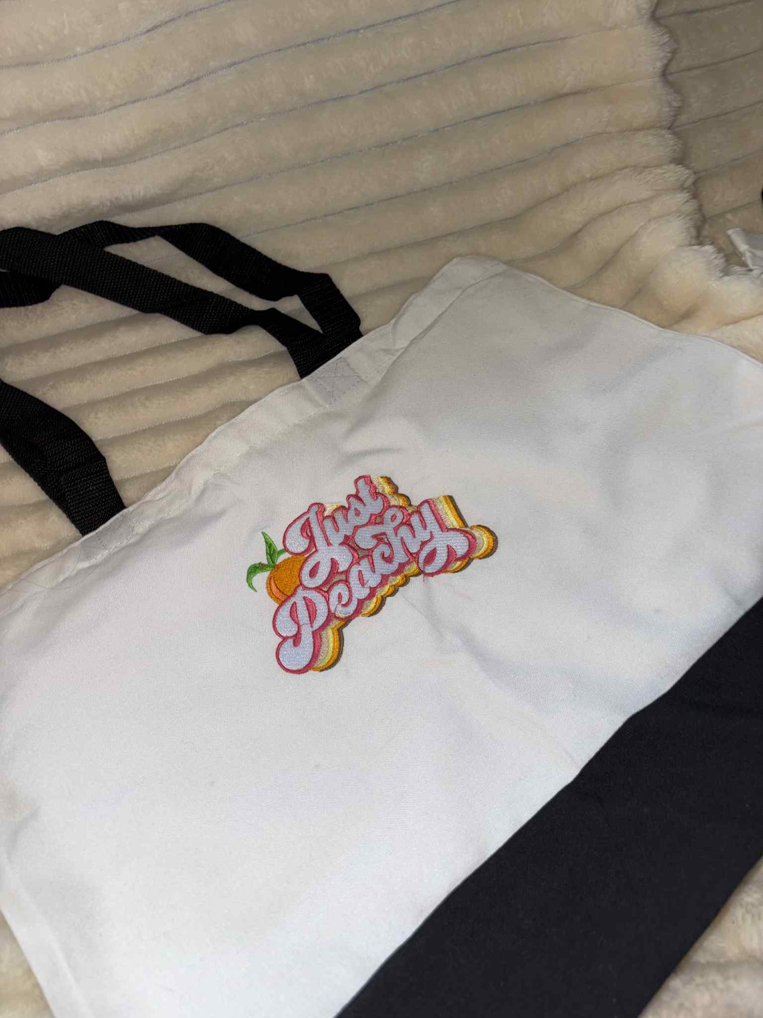 Retro 'Just Peachy' Embroidered Tote Bag