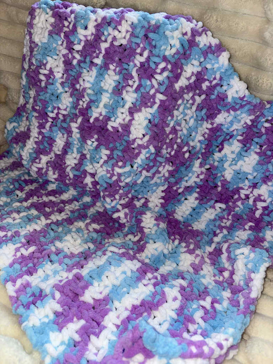 Hand Knitted Needle Knitted Baby Pram Blanket , Multicolour Bubblegum 25x30inch