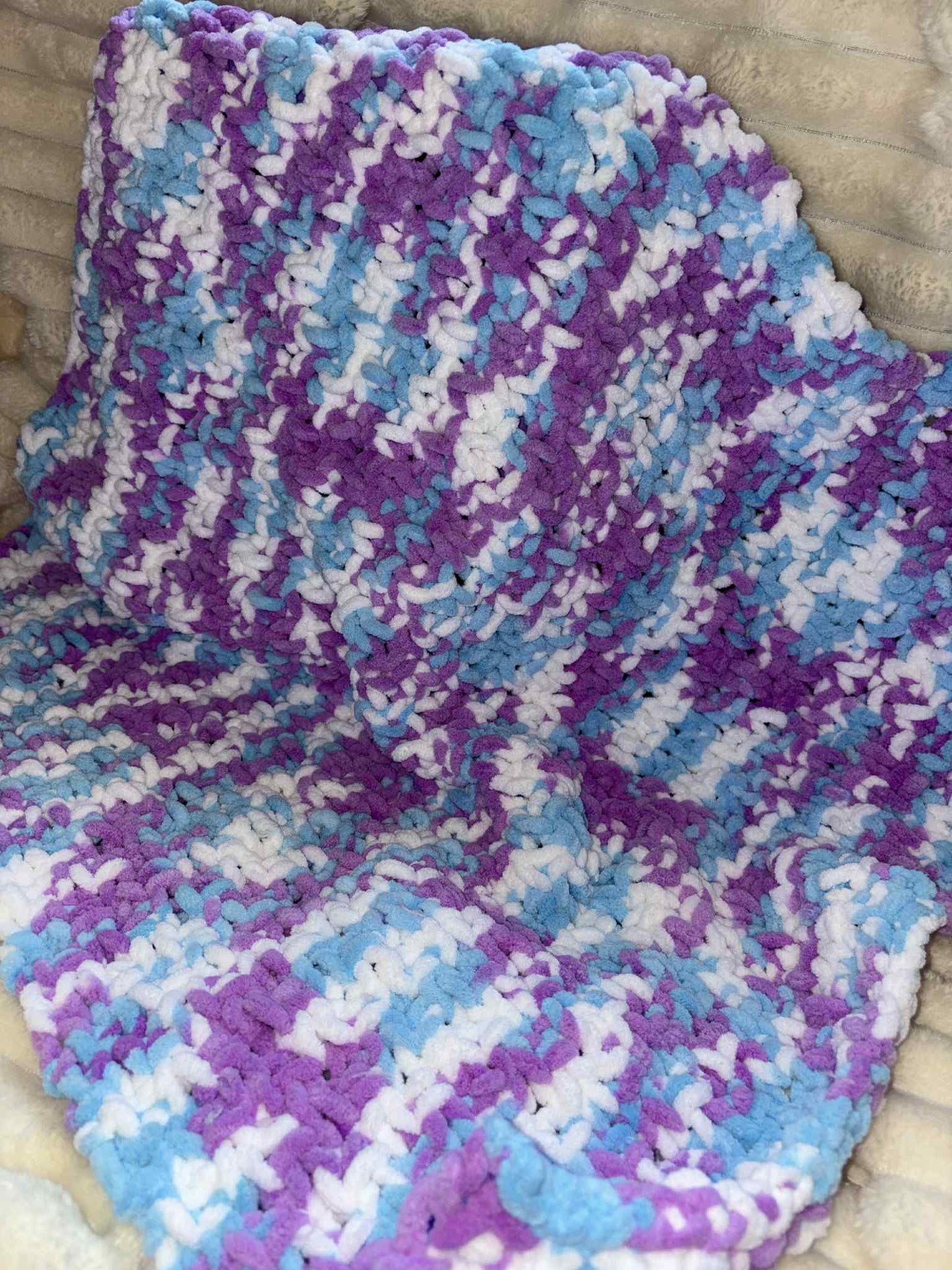 Hand Knitted Needle Knitted Baby Pram Blanket , Multicolour Bubblegum 25x30inch