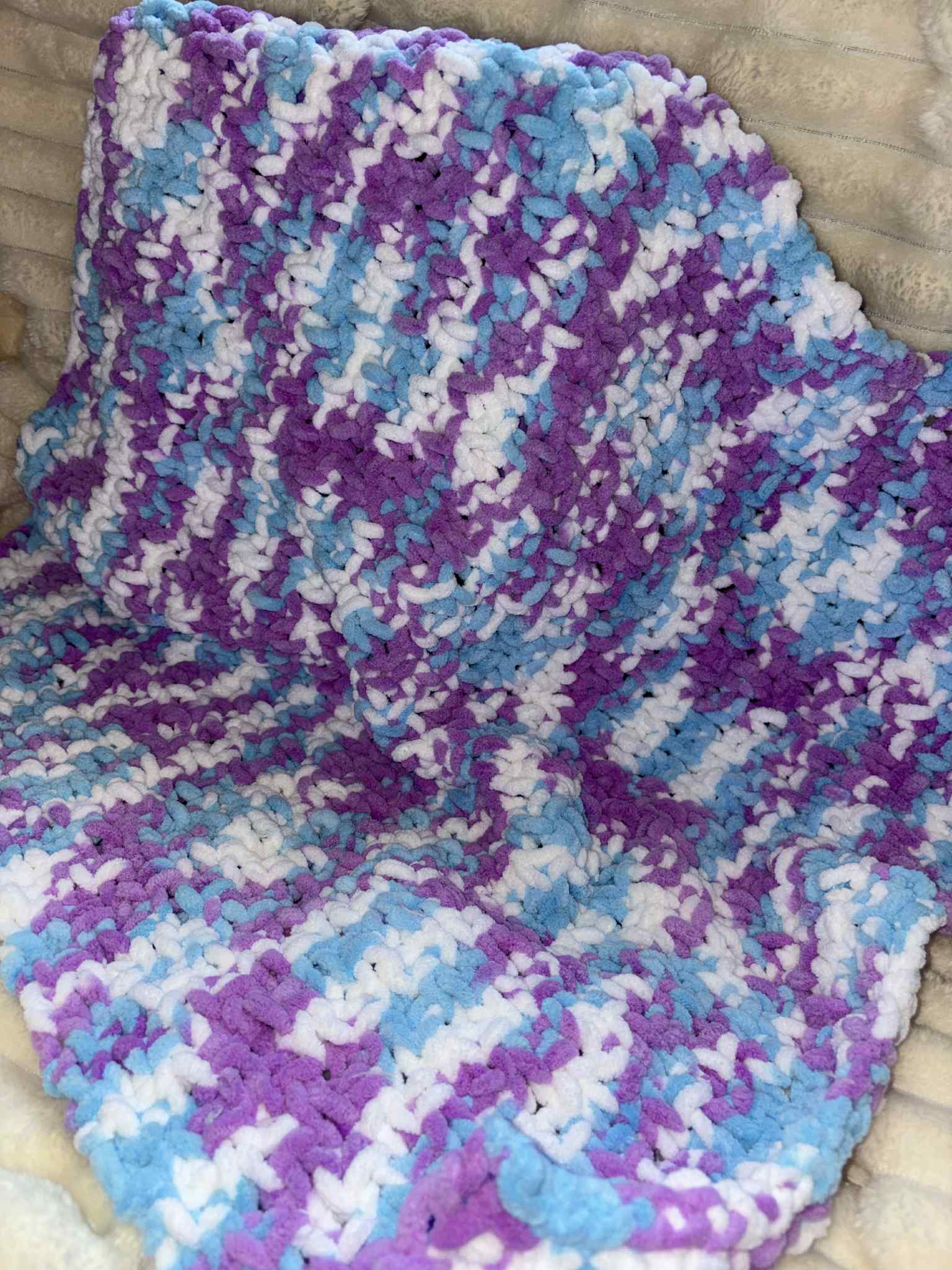 Hand Knitted Needle Knitted Baby Pram Blanket , Multicolour Bubblegum 25x30inch