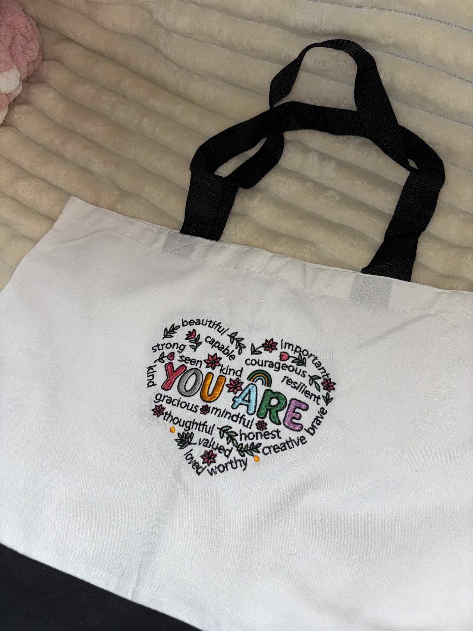 You Are” Positive Affirmation Embroidered Tote Bag