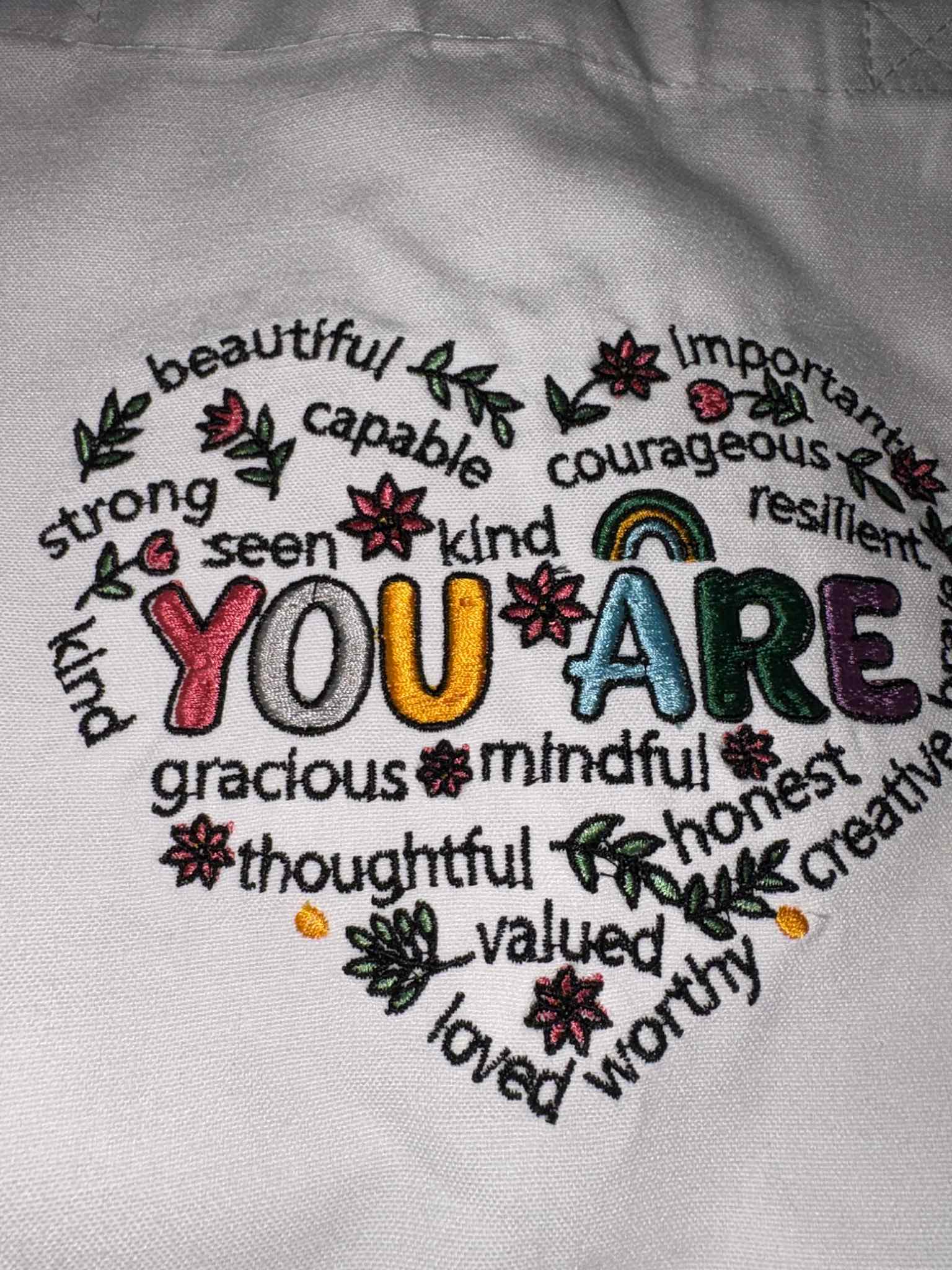 You Are” Positive Affirmation Embroidered Tote Bag