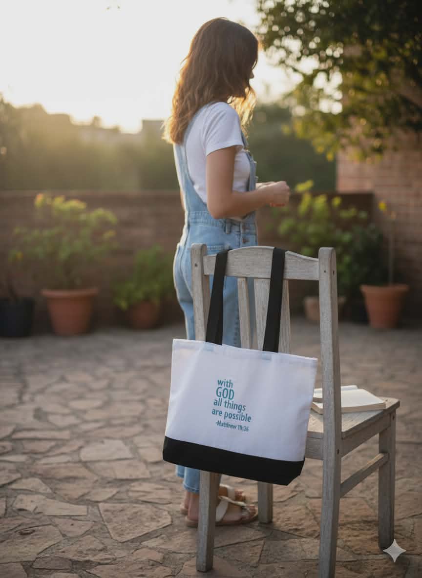 With God All Things Are Possible | Inspirational Christian Tote Bag | Bible Verse Scripture Quote | Faith Gift for Women