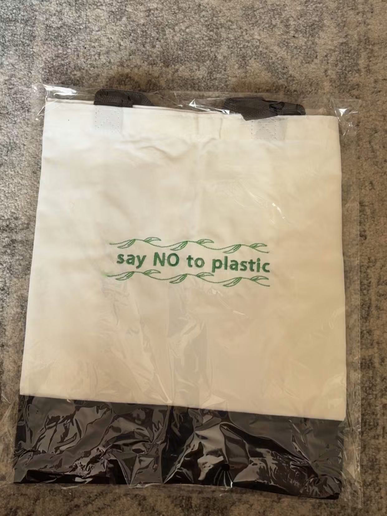 Environmental Friendly SAY NO TO PLASTIC Embroidered Tote Bag