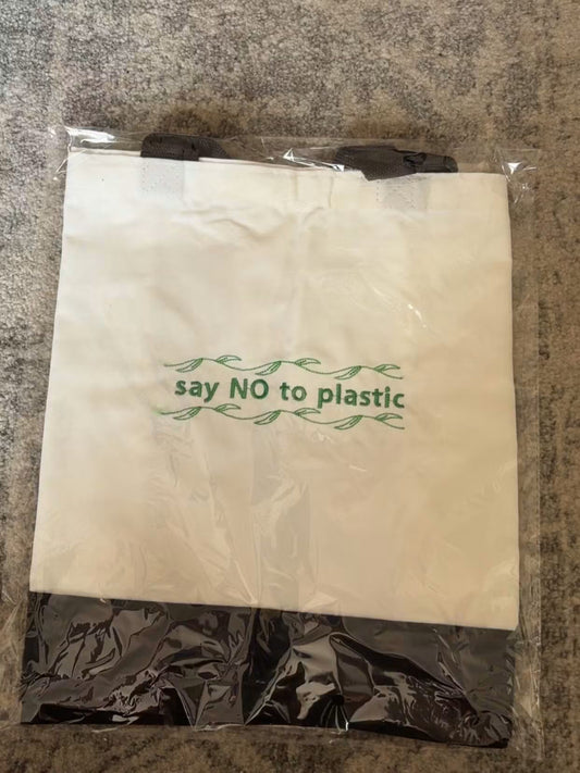Environmental Friendly SAY NO TO PLASTIC Embroidered Tote Bag