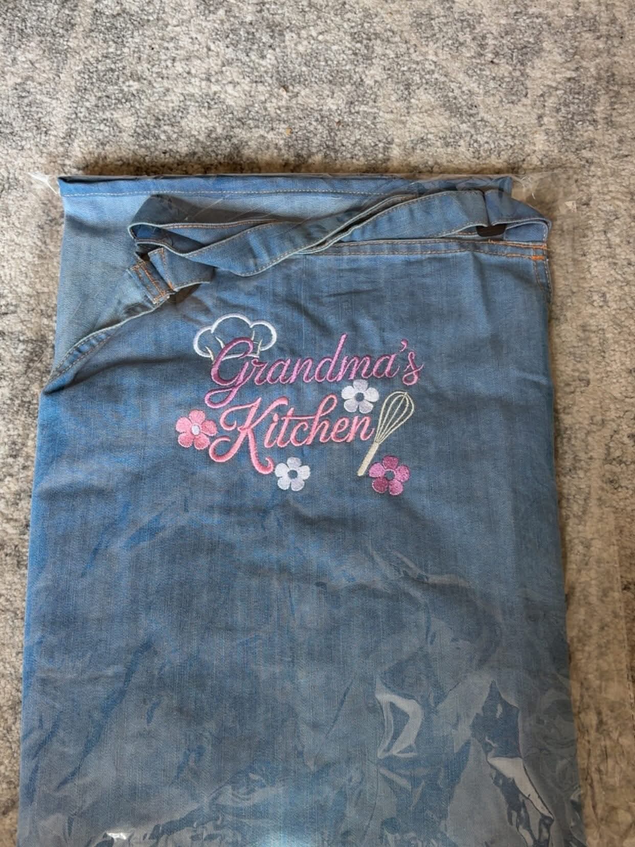 Embroidered Denim Apron, Personalized Cooking Gift for Chef, Custom Kitchen Apron Black Indigo Denim, Top Chef, Kiss the Cook, Grandma