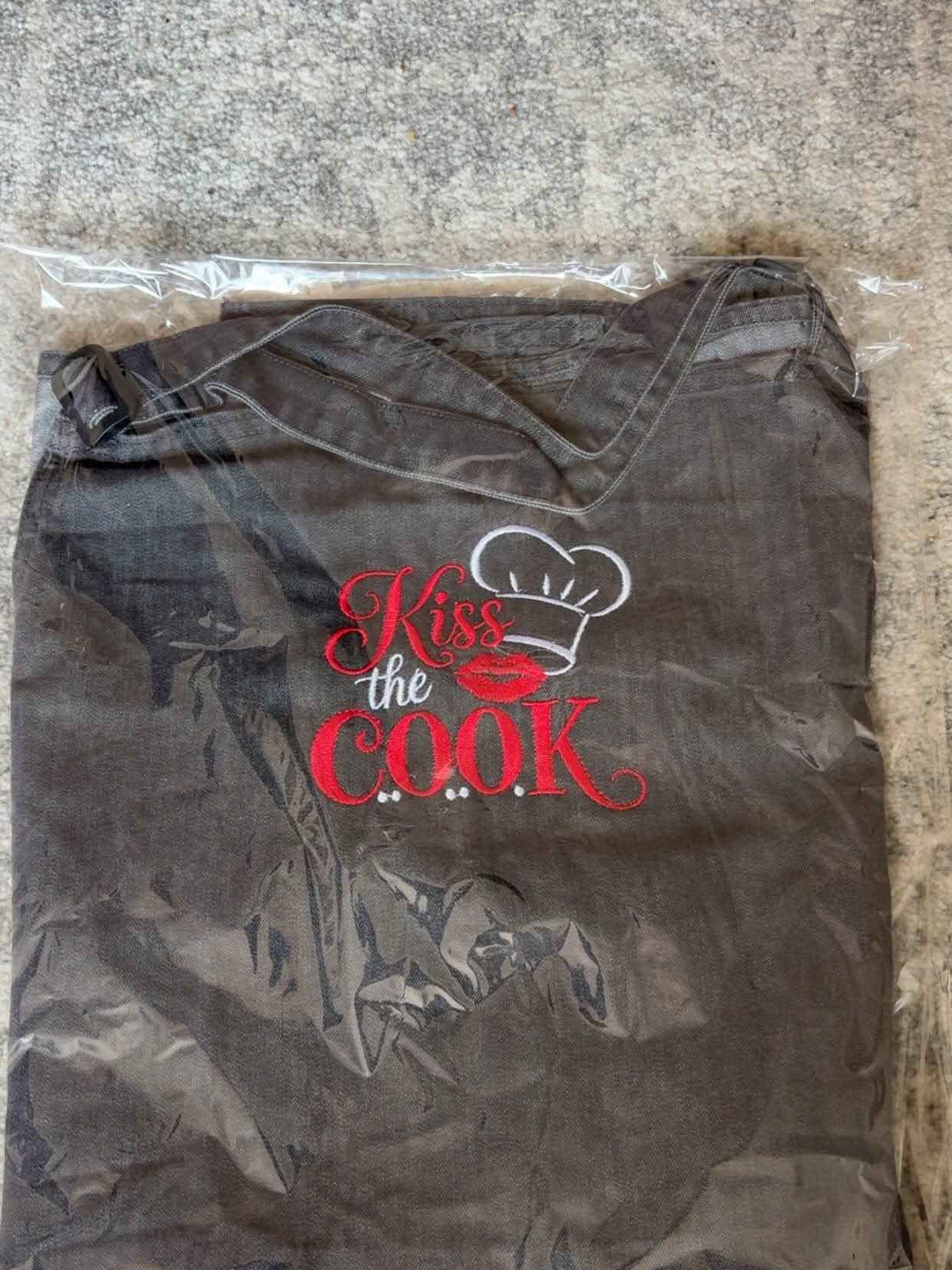 Embroidered Denim Apron, Personalized Cooking Gift for Chef, Custom Kitchen Apron Black Indigo Denim, Top Chef, Kiss the Cook, Grandma