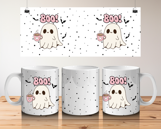 Pink Aesthetic Boo Ghost Halloween Mug